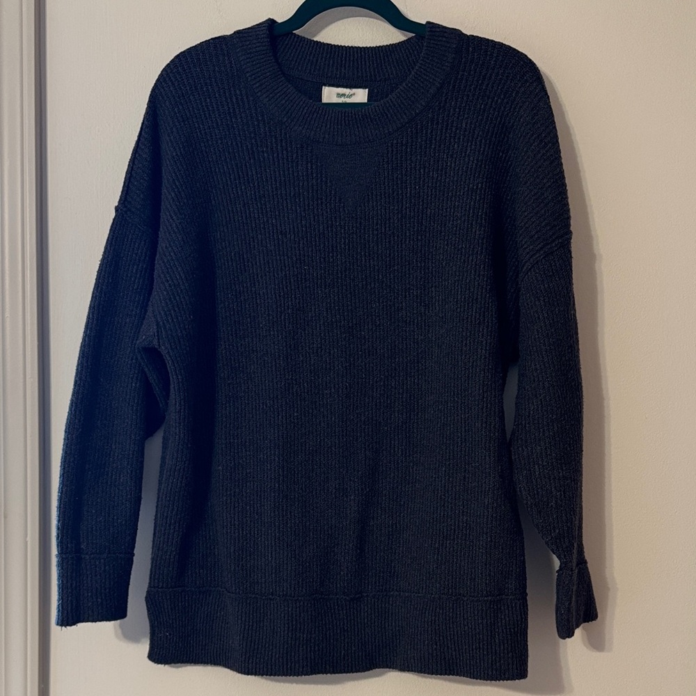 aerie dark gray/black Ribbed Crewneck Sweater - Picture 1 of 6